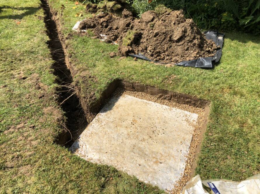 Soakaway with trench in garden